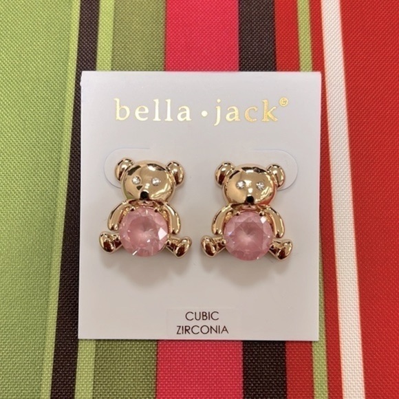 Brand New Bella Jack Teddy Bear Post Earring Gold Tone w/ Pink Stone - Picture 14 of 14
